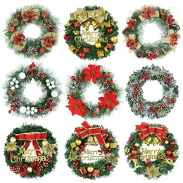 Dekorativa blommor 30 cm julkransar med Bow Ball Berry Wreath Navidad Door Window Hanging Garland Decor Party 2023 år