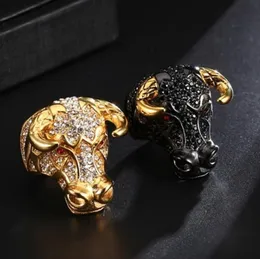 Bröllopsringar Högkvalitativ klassisk punkmetall Animal Gold Color Bull Ring Fashion Domineering Mens Rock Hip Hop Jewelry 230831