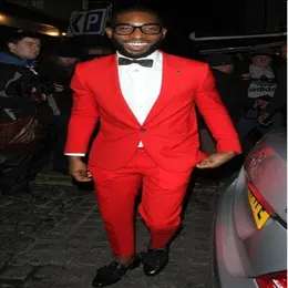 Krawiec wykonany czerwony pana młodego garnitury Slim Fit Dwa kawałki garnitur chudy stylowe spółki na imprezę producentową 242L