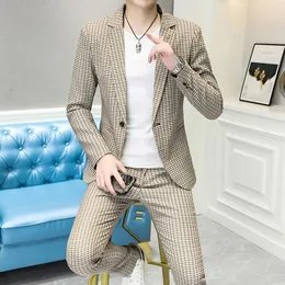 Trajes para hombre 2023, moda de alta calidad, traje informal (pantalones de traje), tendencia, joven, guapo, versión coreana, conjunto delgado de dos piezas