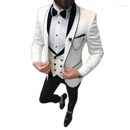 Men's Suits White And Black Grom Tuxedo For Wedding Slim Fit Formal Men With Double Breasted Waistcoat Pants Fashion