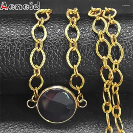 Pendant Necklaces Vintage Natural Agate Stone Geometric Necklace Stainless Steel Gold Color Clavicle Chain Choker Punk Jewelry