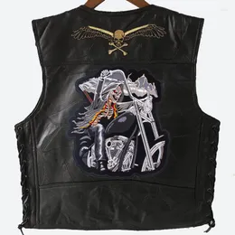 Mäns västar 2023 Mens Vest Motorcykeljacka Biker Retro äkta fårskinn Läder svart lokomotiv Veste Jaqueta Motoqueiro