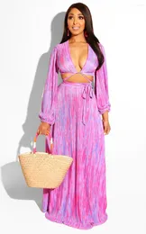 Arbeitskleider Echoine Sommer Sexy V-Ausschnitt Crop Top Maxi Badeoutfits 2-teiliges Set Urlaub Strandstil BH und langer Rock