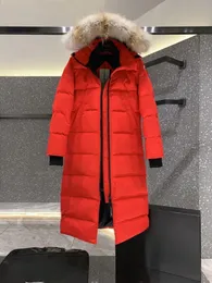 Kanadische Designer-Damenjacke mit langen, langen Ärmeln, warm, winddicht, Luxus-Damen-Daunenjacke, Mantelmaterial, ausgewählte weiße Gänsedaunen, Größe XXS-XL