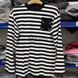 Erkek Hoodies Sweatshirts MM6 Maison Martin Margiela Uzun Kollu Tshirt Erkekler Kadın Klasik Stripe Fourcorner Etiket Nakış Tişörtleri Gevşek Üst Tee J230901