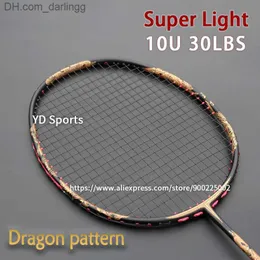 Badminton Rackets Ultralight 10U 100% Fibra de carbono Badminton RATAGENS DE RACAÇÃO PROFISSIONAL 22-30 LBS G4 Bolsas de velocidade de raquete de treinar adultos Q230901