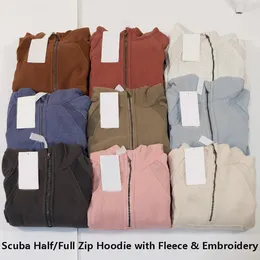 SCUBA Half Zip Hoodie Womens Sweatshirt (Två jackor ger ett par sock) Yoga Jacka Ladies Sport Full Zipper tjocka joggerbyxor Löst stil med fleece lululemens