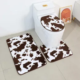 변기 시트 커버 3pcs 세트 소 우유 인쇄 욕실 매트 u 타입 안티 슬립 흡수 발 목욕 깔개 가정 장식