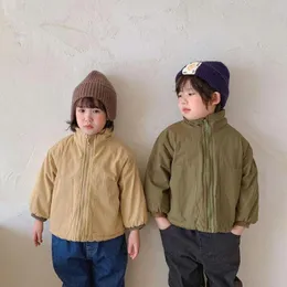 Down Coat Winter Jungen und Mädchen Einfache Feste farbige Stillstandskragen Jacken Kinder gewaschen Baumwoll lässige dicke Mäntel