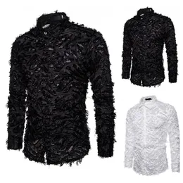 Männer Shirts Hand Perspektive Feder Sexy BlackWhite Spitze Hemd Mens Fashion Camisas Bühne Party Clubwear Männer Shirts Kleidung