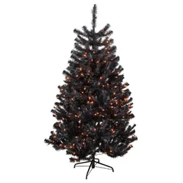 Künstlicher Halloween-Weihnachtsbaum aus orangefarbener, vorbeleuchteter schwarzer Edelfichte, 4 Stück