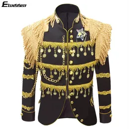 Men's court costumes tassel stage blazer national costume retro magician costumes male singer stage nightclub bar dress188C