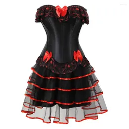 Bustiers & Corsets Corset Bustier With Tutu Skirt Steampunk Lace Trim Plus Size Zip Corselet Sexy Dress For Women Party Club Night