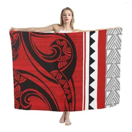 ملابس للسيدات Hycool Polynesian Tribal Red Print Elegant Sarong Lavalava Custom Swimsuit Super Super Beach Pareo for Women 2023