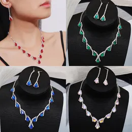 Pendant Necklaces Selling Dress Necklace Set High-end Versatile Crystal Multi-color Collarbone Chain Earrings Two Piece