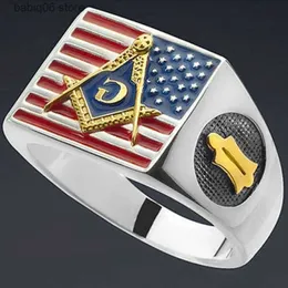 Band Rings Gothic AG Masonic Mens Ring Jewelry USA Flag Men's Punk Freemason Jewelry T230727