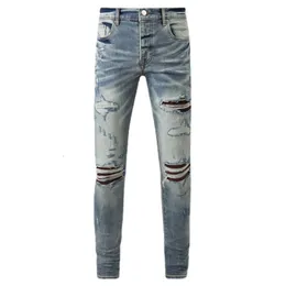 Mens Jeans Retro Distressed Ripped Patched for Men Elastic Stretch Skinny Fit Denim Pants Small Feet Pencil Trousers 230831