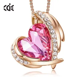 Cde feminino colar de ouro pingente embelezado com cristais de rovski coração colar anjo asa rosa ouro jóias mãe presente9903106