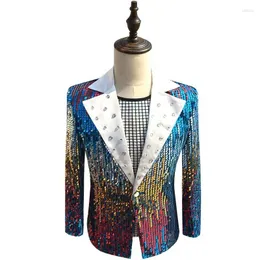 Ternos masculinos blazers coloridos para homens ouro vermelho azul lantejoulas blazer fino ajuste clube festa dj palco roupas masculino