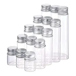 Glass Vials Small Bottles Mini Tiny Jars with Aluminum Screw Caps Sealed Top Metal Lids Cover For DIY Crafts