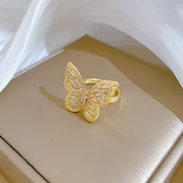 Wedding Rings Womens Zircon Butterfly Ring European and American Style Luxury Bubble Cocktail Party Bride Copper Jewelry Accessories 230831