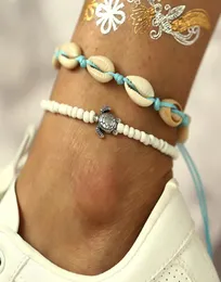 2 pezzi di gioielli estivi della Boemia conchiglia di tartaruga cavigliera moda catena del piede perline braccialetto alla caviglia per le donne5715156