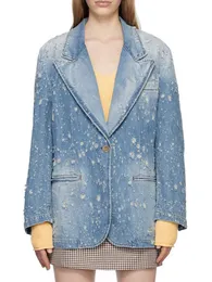 Ternos femininos blazer blazer 1 peça outono estilo casaco um botão denim terno jaqueta para mulheres festa de aniversário senhora lazer streetwear 230831