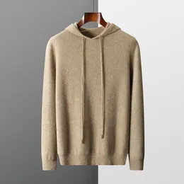 Erkek Sweaters Zocece Hooded Sweater Erkekler İçin Kış 100 Merino Yün Koreli Kırış Uzun Kollu Dikli Örgü Erkek Külkü 230831