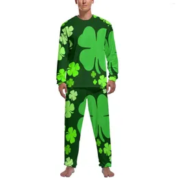 Men's Sleepwear St Patrick's Day Pajamas Two Piece Lucky Shamrocks Patricks Celebrate Cute Pajama Sets Long-Sleeve Bedroom Custom Nightwear