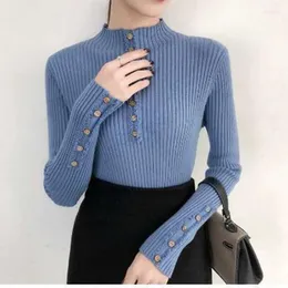 Maglioni da donna Tinta unita Giallo Blu Rosa Abiti autunnali femminili Coreano lavorato a maglia per pullover 2023 Maglione invernale Top A6587
