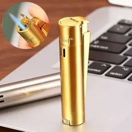 Clipper metal butano sem gás isqueiro à prova de vento jato reto chama azul com tampa de poeira caixa de presente acessórios para fumar gadgets para homem zkzl