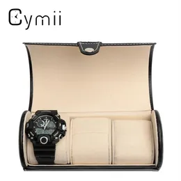 Black 3 Slot Cylindrical Watch Travel Case Läder rull smycken Watch Storage Holder Watchbox Case Collector Organizer 19x9cm317z