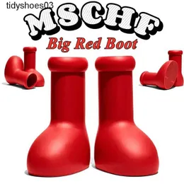 2023 New Mschf Big Red Boot Astro Boy Cartoon Boots 남성 여성 부드러운 고무 레인 부츠 남성 둥근 발가락 패션 부츠 귀여운 무릎 부츠
