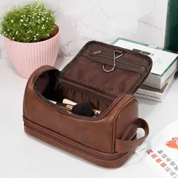 Totes Large Capacity Leather Toilet makeup bag Fashion Travel Organizer Double Layer Makeup Personalized Gift for Men caitlin_fashion_ bags
