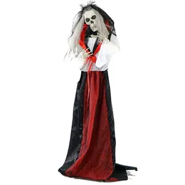 65 Zoll animierte stöhnende Skelett-Braut-Requisite mit blinkenden roten Augen für den Innen- oder überdachten Außenbereich als Halloween-Dekoration