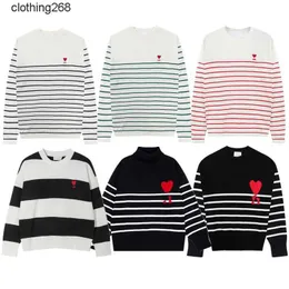 AMIS 2023春と秋の新しいファッションブランドSmall Heart Embroidery Stripe Round Neck Underlay Seater for Men and Women's Couple Knitwear