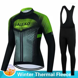 Racing Sets SALEXO 2023 Triathlon Winter Thermal Fleece Bicycle Cycling Clothes Men Warm Jersey Suits Outdoor Riding Bike MTB Bib Pants