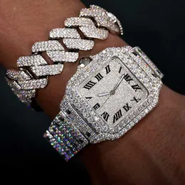 Luxo banhado a ouro iced out pulso 925 prata esterlina vvs moissanite diamante hip hop relógio de quartzo para homemlh59yjuc8svx