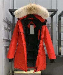 デザイナーカナダの冬の屋外女性のミッドレングス長袖の寒さと風の暖かいジャケットコート90％ガチョウダウン