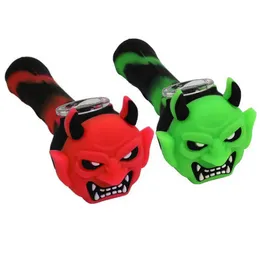 Colorful Halloween Silicone Pipes Demon Skull Shape Portable Easy Clean Glass Nineholes Filter Screen Spoon Bowl Herb Tobacco Cigarette Holder Hand Smoking DHL