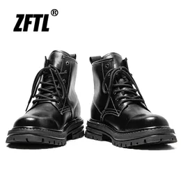 Boots ZFTL Mens Chelsea Man Casual Lace up Ankle Male Cowhide Biker Leather Workwear boots British Style Black 230831