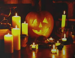 Jack-O - Lanterna della strega di Halloween illuminata a LED a lume di candela, decorazione da parete su tela, 15 75 x 19 5