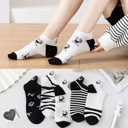 Women Socks 5 Par Pack Cartoon Animal Print Short Embroidered Girl Sweet Cotton Kawaii Casual Funny Zebra Panda Slippers Set