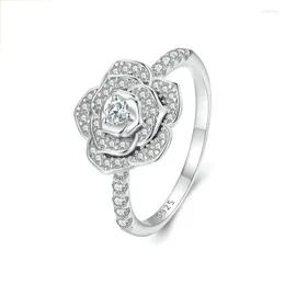 Cluster Rings TKJ Fashion 925 Sterling Silver Cubic Zirconia Rose Engagement Ring for Woman Bride