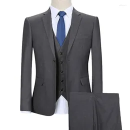 Men's Suits Dark Gray Business Men Slim Fit 3 Piece Classic Wedding Groom Tuxedo Male Fashion Clothes Set Jacket With Pant Vest
