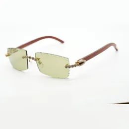 Neue coole Sonnenbrille 3524031 mit blauem Bouquet-Diamant und natürlichen Original-Holzbeinen mit 57-mm-Schliffglas