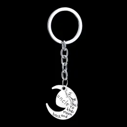 Moon Heart Keychains Letters Keyrings Silver Car Key Chain Rings Holder Fashion Pendant Jewelry Gift for Mom Dad Brother Sister Uncle 23 LL