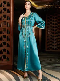 Roupas étnicas Azul Árabe Marrocos Vestido Muçulmano Abaya Mulheres Diamante Maxi Abayas Dubai Turquia Islam Kaftan Longue Musulmane Vestidos Largos