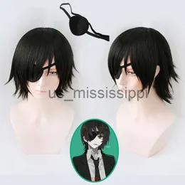 Cosplay شعر مستعار Himeno Wig Chainsaw Man أسود قصير الشعر ذو الطبقات الاصطناعية مع عيون رقعة البرقعة مقاومة للحرارة Play Wig Cap X0901